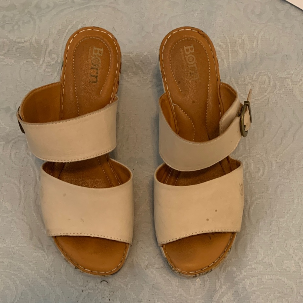 Born Cream Mules with Tan Accents